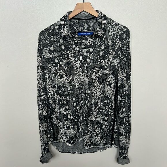 Georg Roth Los Angeles Snakeskin Buttondown Blouse Black Cream Tan Size Small - Picture 1 of 11